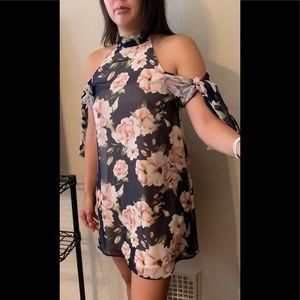 Feminine Cold Shoulder Dress with Ties  - Small